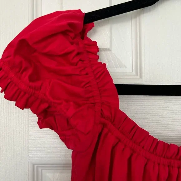 NWT, I.AM.GIA Naomi Ruffle Bustier Top with Sweetheart Neckline, Red, L